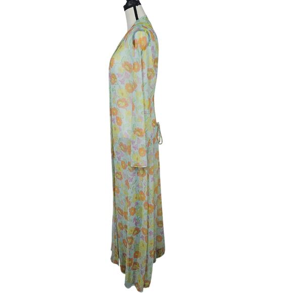 Savage X Fenty Floral Mesh Long Robe XS/S Sheer Pastel Duster Cover-Up - Picture 3 of 8